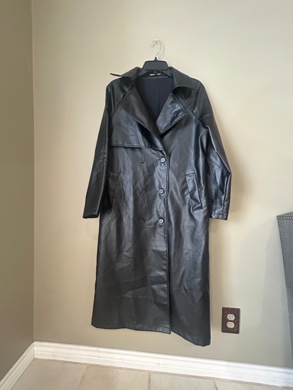 Black Faux Leather Trench Coat